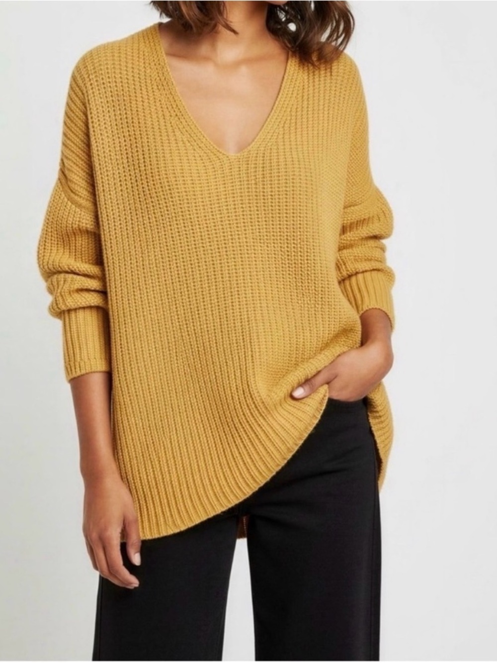 Jenni Kayne Mustard Fisherman V-Neck Sweater